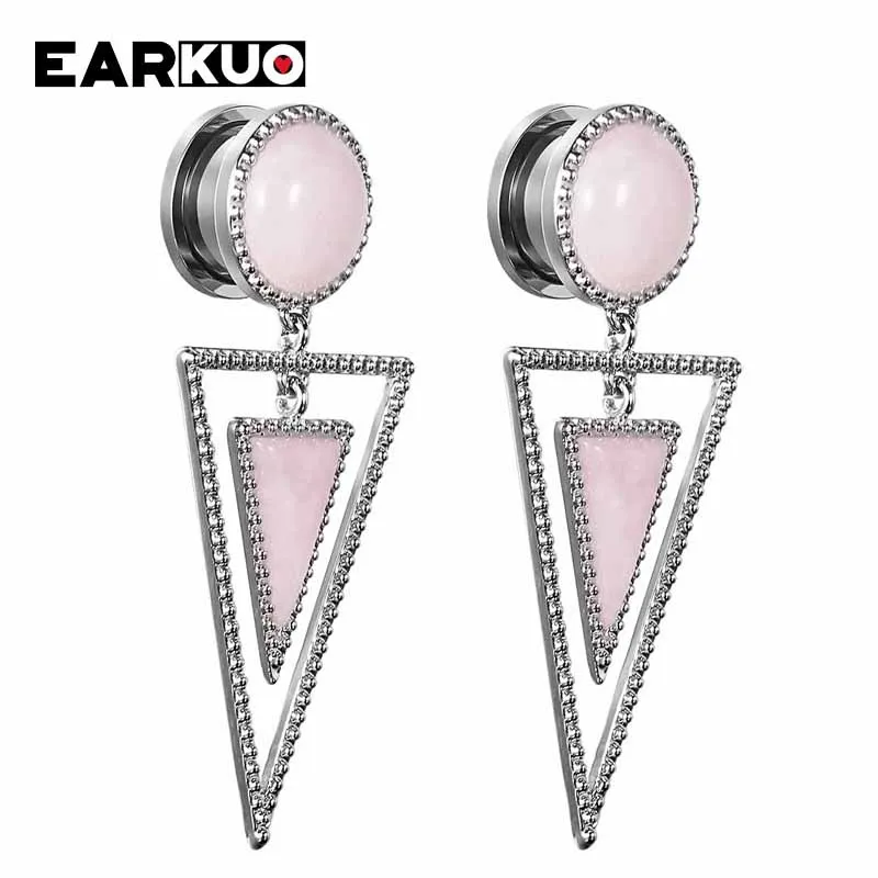 EARKUO Top Fashion Stainless Steel Triangle Face Dangle Ear Screw Gauges Expanders Body Piercing Jewelry Earring Expanders 2PCS