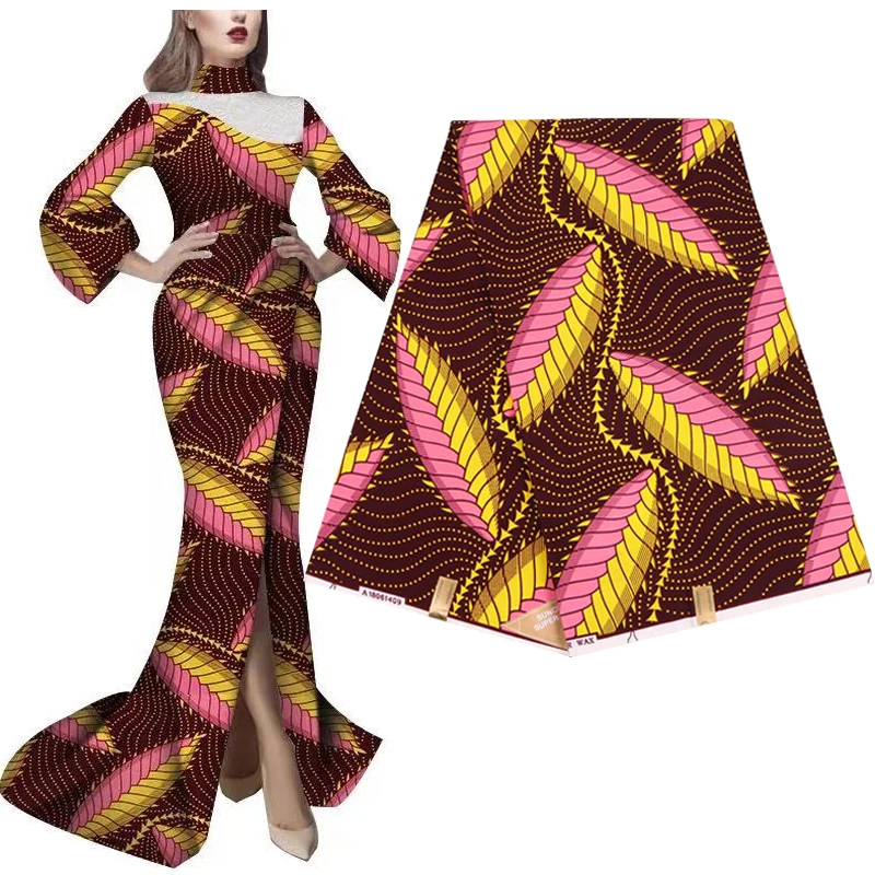 Ankara African Prints Patchwork Fabric Real Wax Dress Sewing Tissu Craft DIY Textile Leaves Material for Wedding 100% Polyester