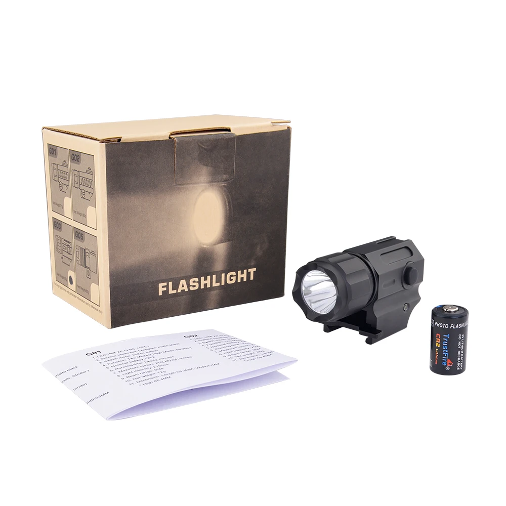 TrustFire-Handheld Tactical Flashlights, 210 Lumens, Pistol Weapon, Mounted Light for Glock 17 19 21 22 30 43 48 Picatinny Rail