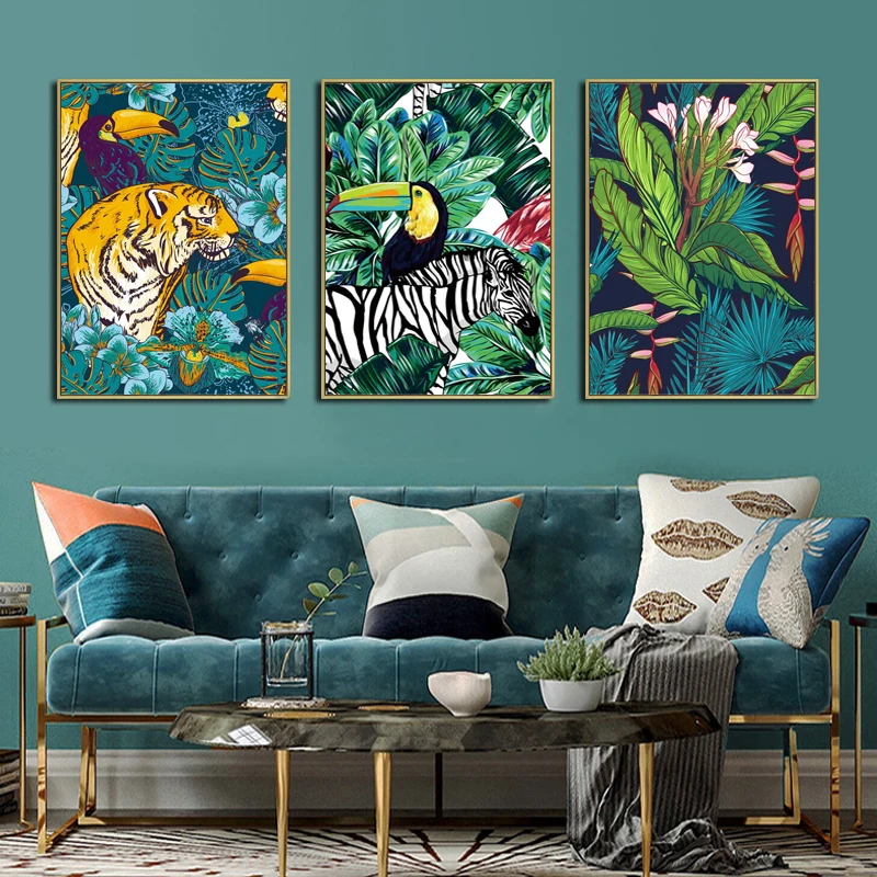 Toucan Flamingo Tiger Forest Animal Poster Wall Art Canvas Painting And Print Picture Nordic Living Room Wall Home Decoration