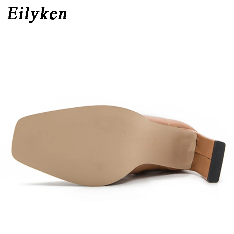 Eilyken Design Soft Leather Square High Heels Women Ankle Boots Fashion Cross Lace-Up Zipper Party Pumps Ladies Shoes