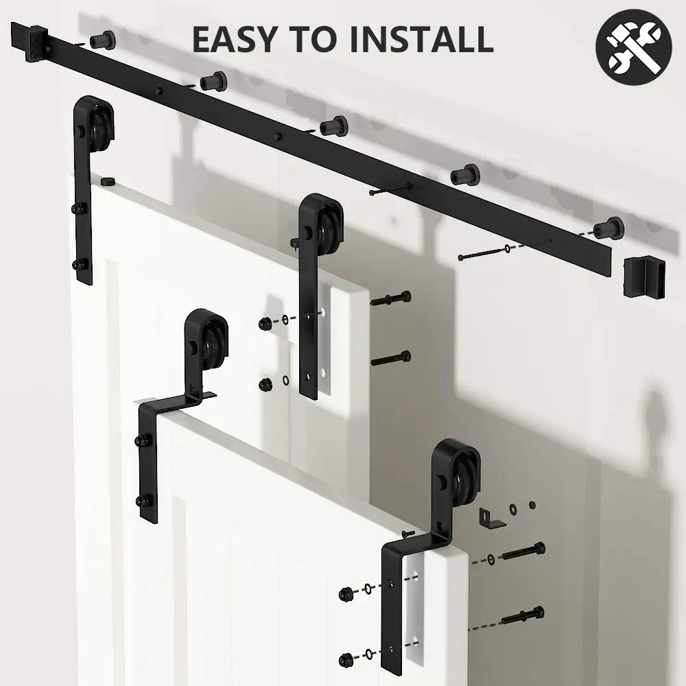 Imagem -05 - Porta Deslizante Haccer 4-9ft Kit para Porta de Celeiro Moderno Porta Dupla Ação Aço Carbono Preto Sistema de Gancho Dobrável