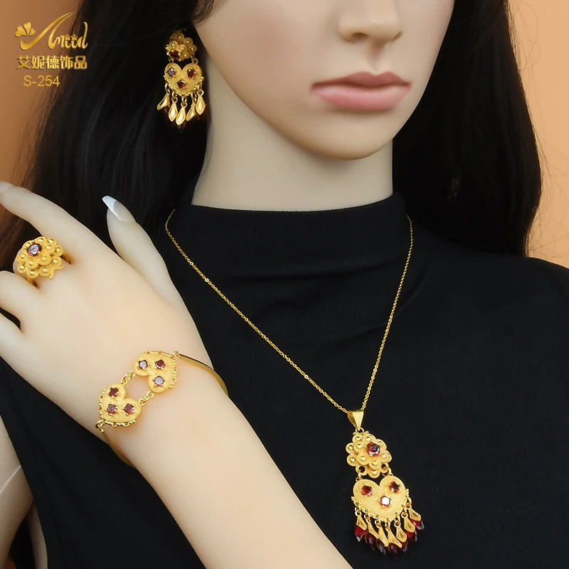 Nigerian Ethiopian 24K Gold Plated Jewelry Sets Pendant Necklace Earring Dubai Gift For Women African Eritrea Wedding Bridal Set