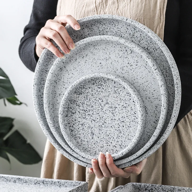 12-inch Ceramic Tray Granite Stone Western Dish Nordic Household Dish Bathroom Accessories Plate Rectangular Storage Tray Salver