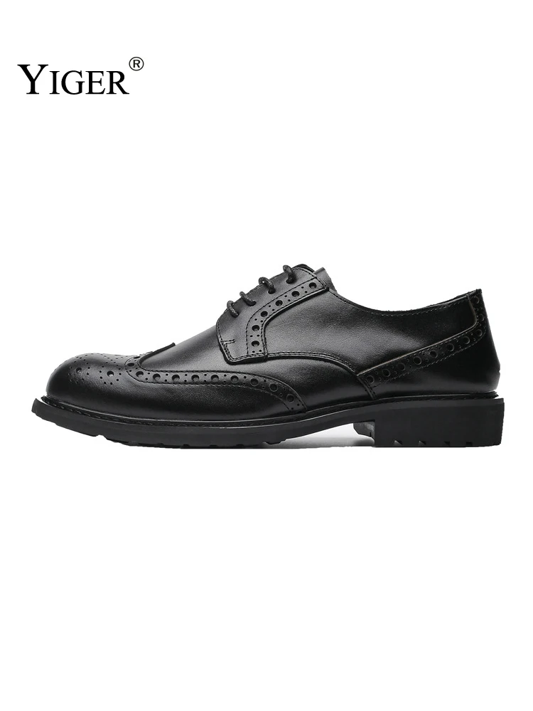 

YIGER Men‘s Dress shoes Genuine Leather 2022 New Man Formale shoes Male Brogue Lace up Vintage shoes Man Wedding shoes Business