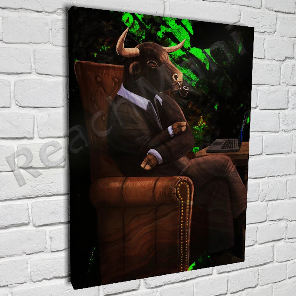Bear & Bull Trading on Computer Duo Stock Market Entrepreneur Stock Exchange Financial Broker 2 Piece Canvas Set Wall Art