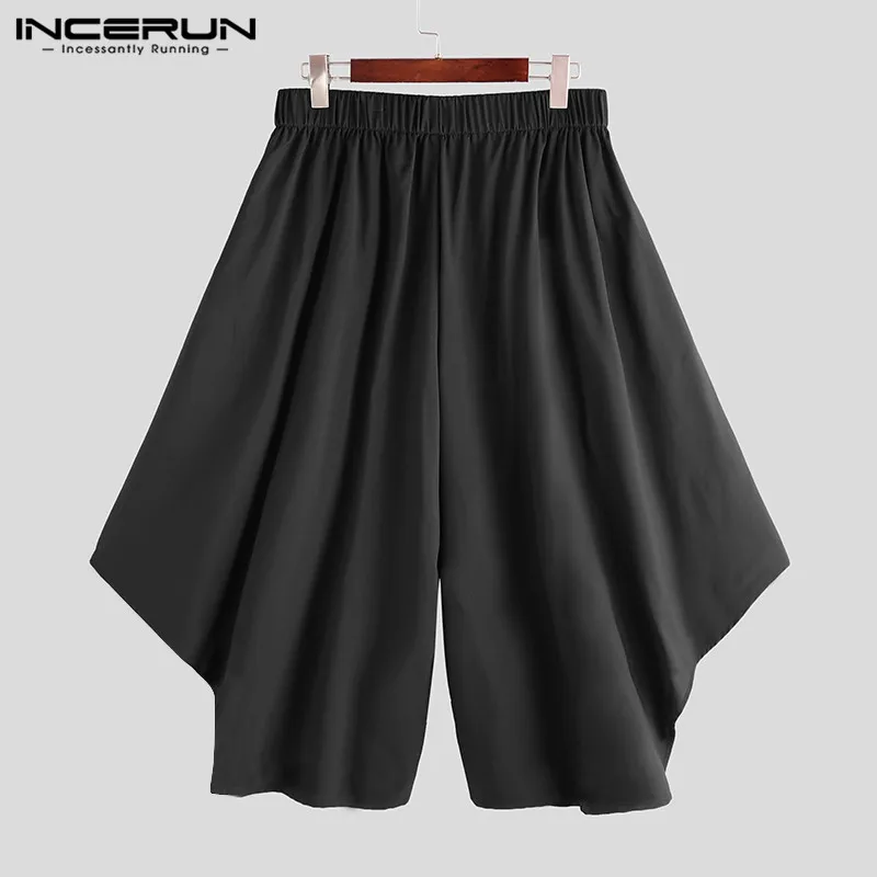 INCERUN Fashion Men Harem Pants Joggers Elastic Waist Solid Color Loose Streetwear Irregular Skirt Trousers Dance Pants Men 2020