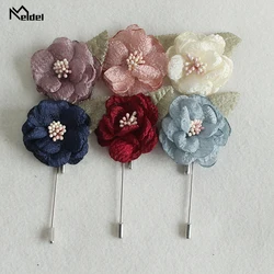 Meldel Men's Suit Brooch Wedding Corsage Prom Boutonniere Artificial Fabric Flower Handmade Men Suits Accessories Party Wedding