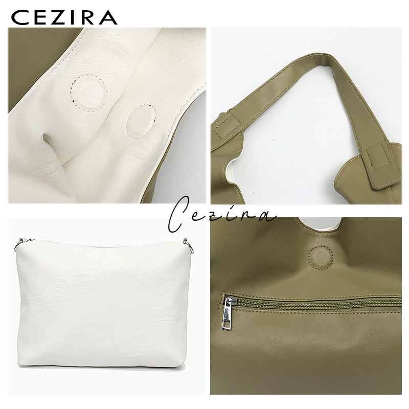 CEZIRA Luxury Women PU Vegan Leather Shoulder Bag Fashion Reversible Design Hobo Two Colors Female Large Tote Crossbody Handbags