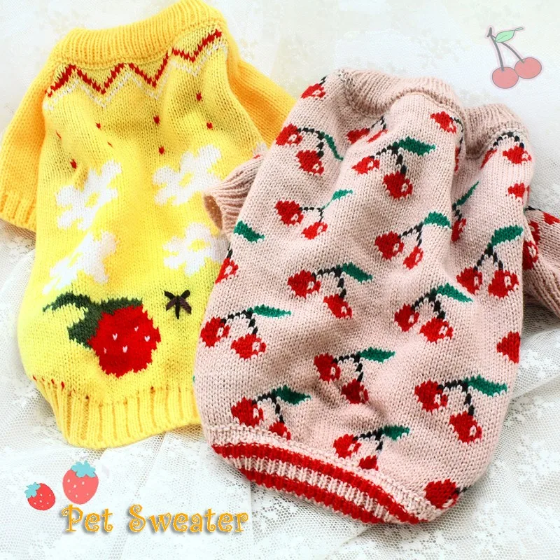 

Dog Clothes Sweater Pet Supplies Adorable Strawberry Cherry Jumper Soft Warm Apparel Holiday Party Spring Autumn Happy Walking