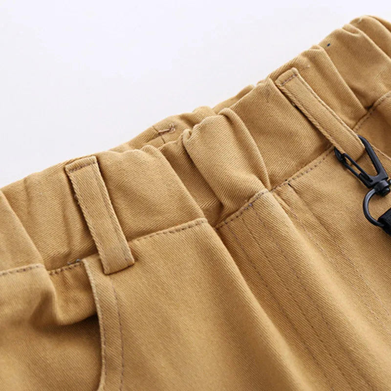 2021 Spring Autumn Casual New 2 3 4 6 8 10 Years Children Handsome Solid Color Pocket Khaki Cotton Long Pants For Kids Baby Boys