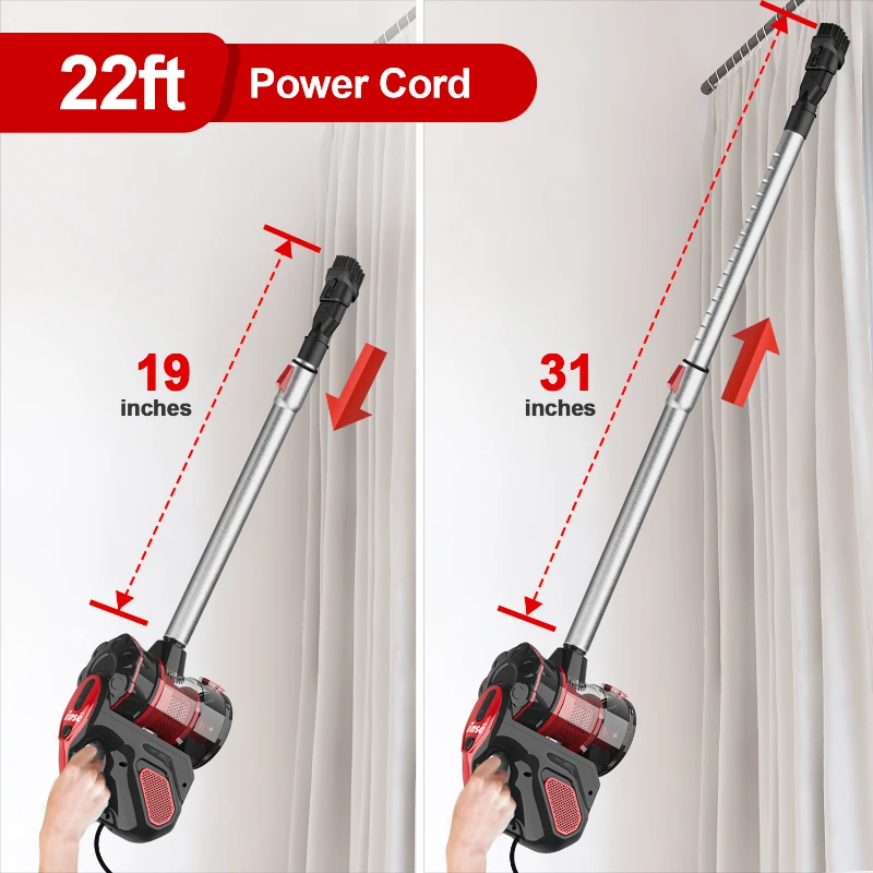 Vacuum Cleaner Corded 18Kpa Powerful Suction 600W Motor Handheld Vacuum Cleaner Multipurpose 3 in 1 Household Cleaning Appliance