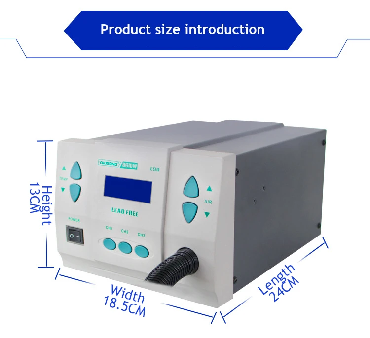 

1000W 220/110V YAOGONG 861DW HeatGun Lead Free Hot Air Soldering Station Microcomputer Temperature Rework Station+3nozzle