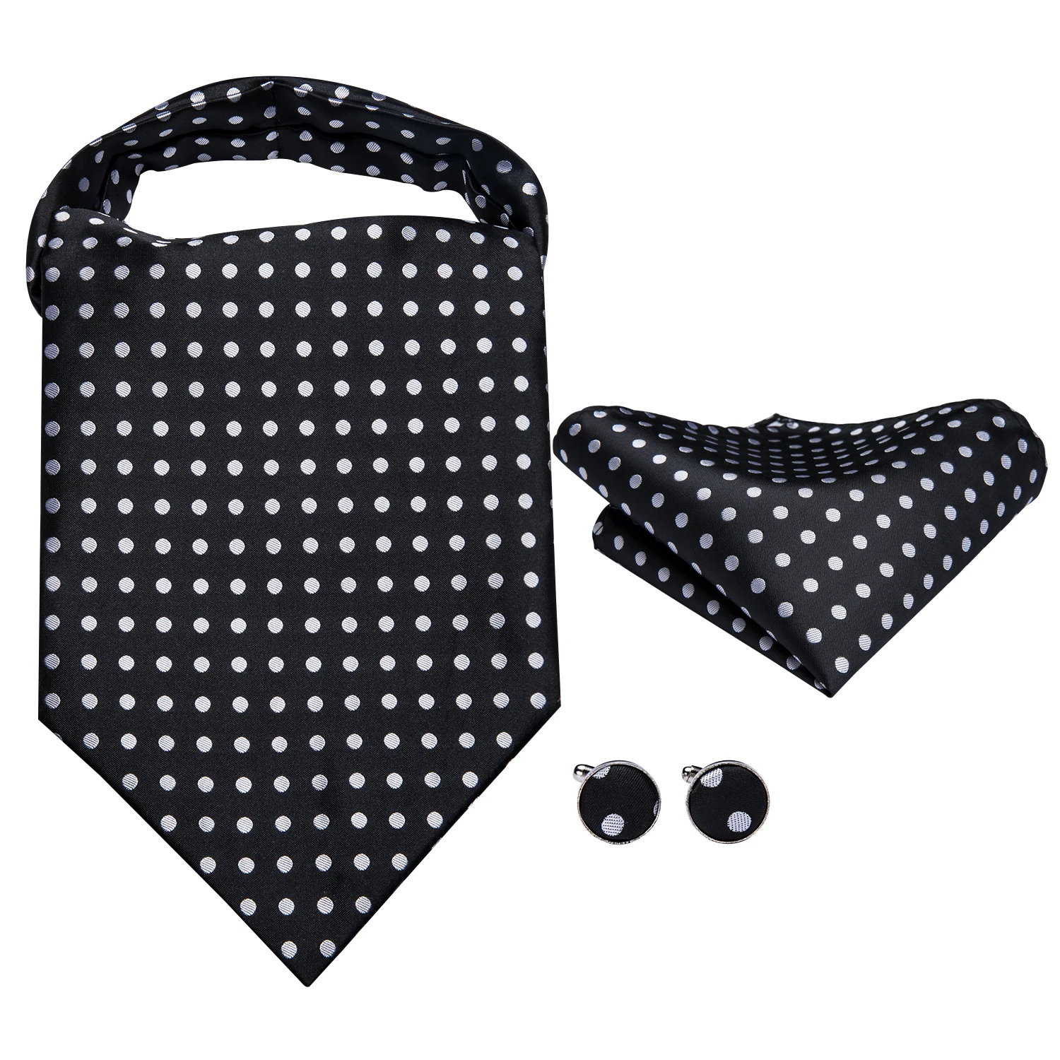 Hi-Tie-conjunto de gemelos de seda Vintage para hombre, corbata de puntos blancos y negros, traje de vestido Jacquard Ascot, regalo de alta calidad