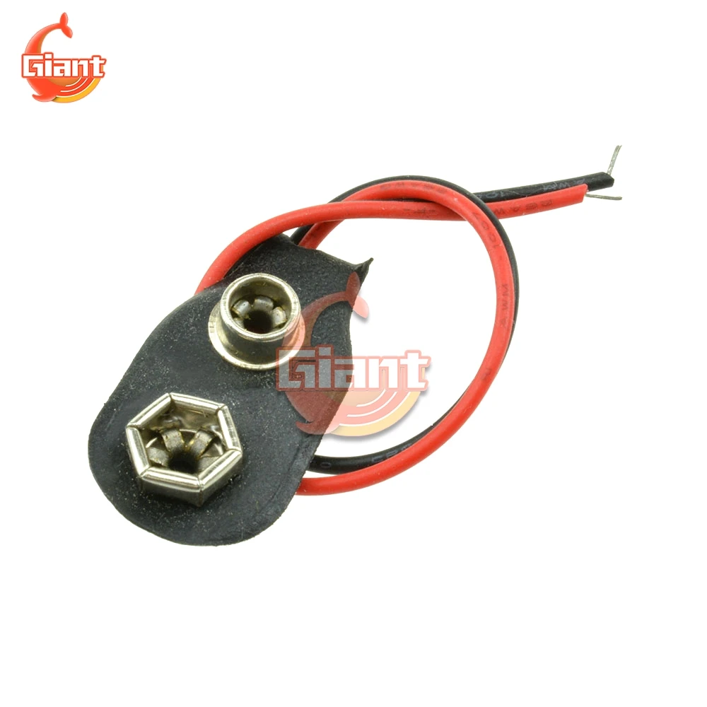 5pcs 9V 9 Volt Battery Clips Connector Holder Clip Snap On Connector Cable Lead Black 9V I-Fonts Battery Buckle Soft Shell