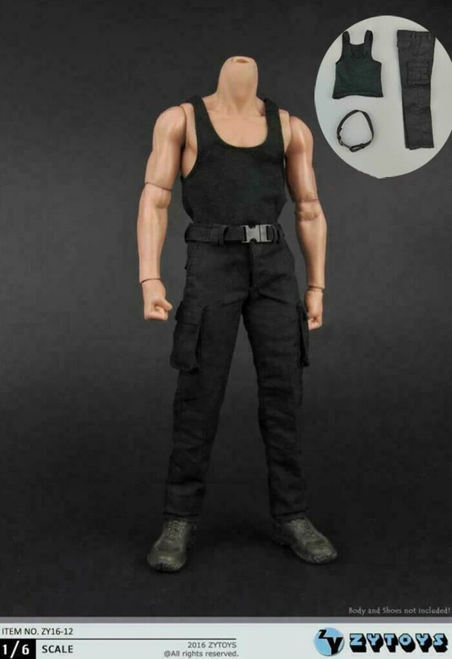 1/6 Black Vest Combat Pants 1:6 Scale ZYTOYS ZY16-12 Clothes Fit 12\'\' Male Action Figure Body