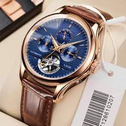 LIGE 6826 Plus Marke Klassische Männer Retro Uhren Automatische Mechanische Uhr Tourbillon Uhr Echtem Leder Wasserdicht Armbanduhr