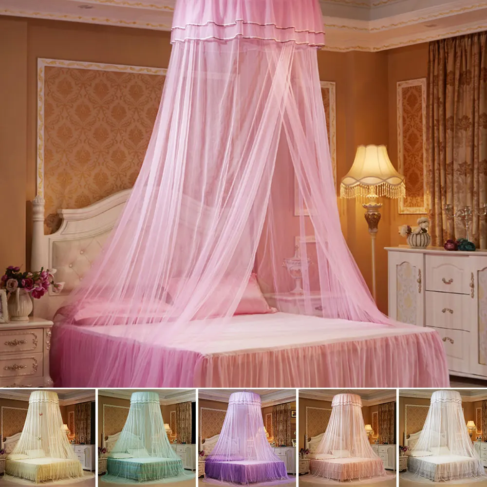 

Round Top Canopy For Beds Ceiling-Mounted Mosquito Net Free Installation Foldable Bed Canopy with Hook Princess Bed Curtain D30