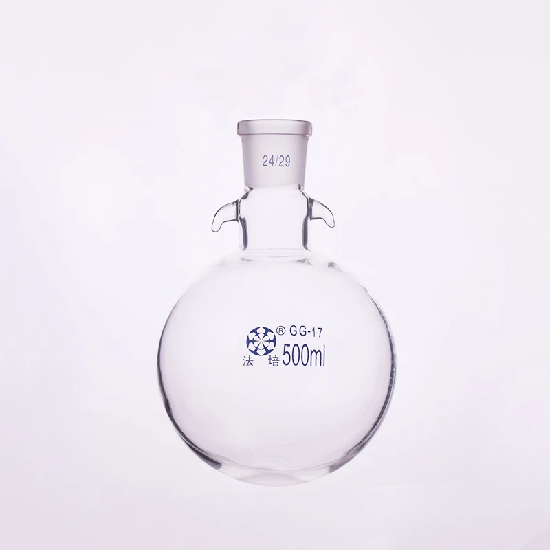 Single standard mouth round-bottomed flask,With hook up,Capacity 500ml and joint 24/29,Single neck round flask