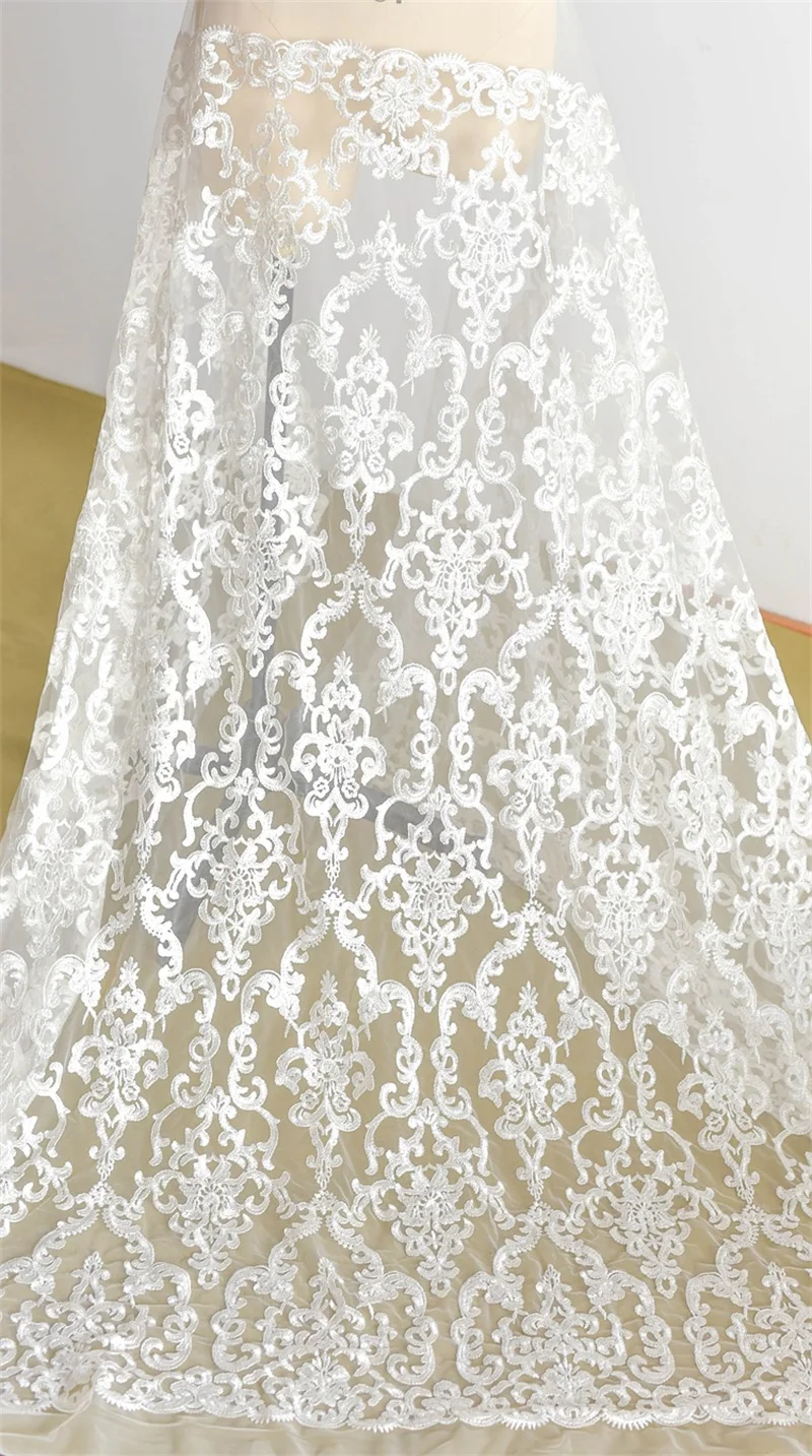 

High End Cotton Embroidery Tulle Lace Fabric DIY Wedding Dress Perfermance Dress Sewing Cloth floral embroidery fabric