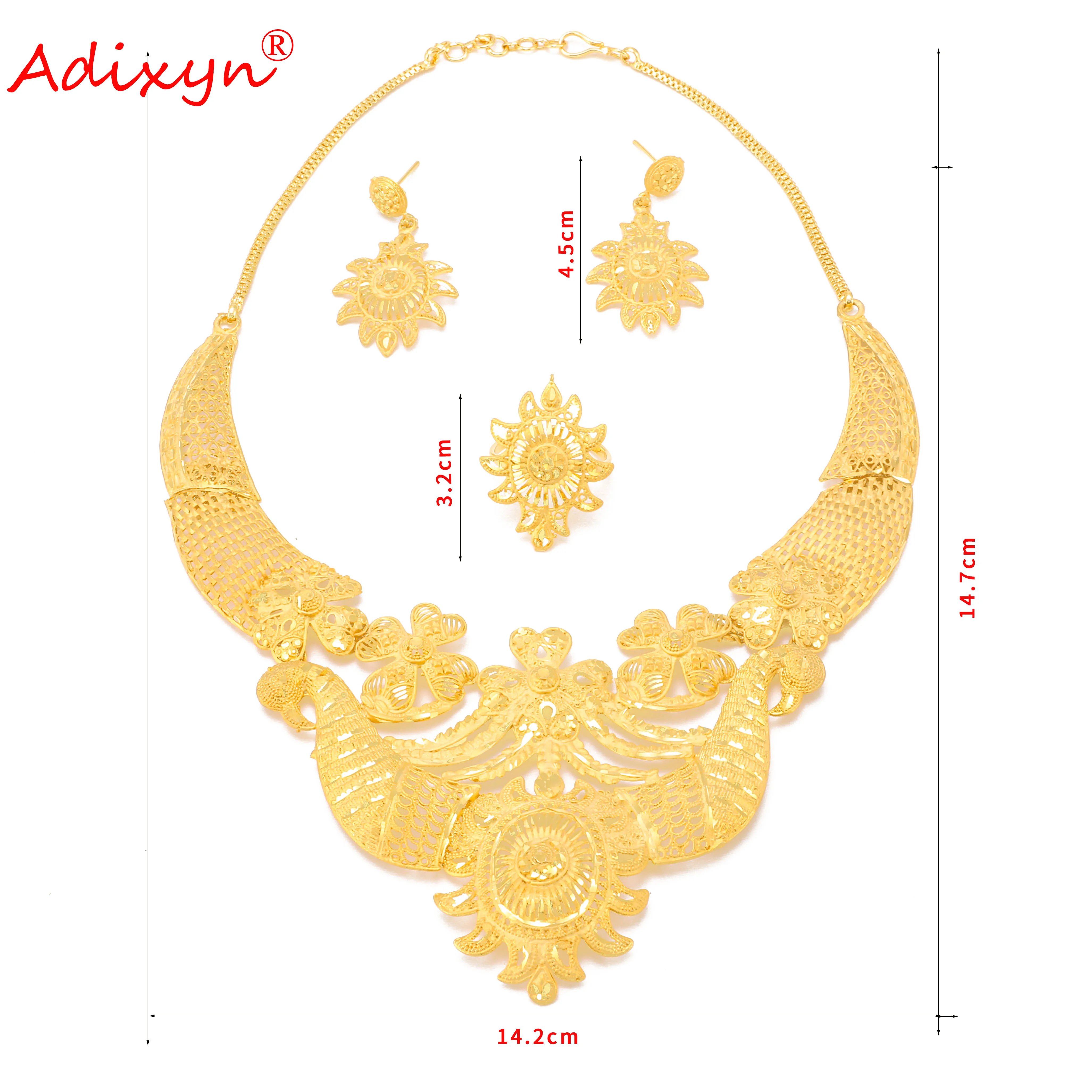 Adixyn African Necklace/Earrings/Ring Set Jewelry for Women Gold Color Dubai Jewelry Middle east Nigeria Anniversary Gifts