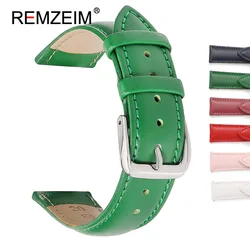 REMZEIM Genuine Leather Watch Band 14mm 16mm 18mm 20mm 22mm Green Blue Red Purple White Calfskin Leather Watch Straps