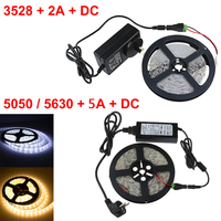 1 Set Led 12V 300 LedS 5M Warm/Cool White pixel Led Light SMD 3528 5050 5630 led strip light+DC Adapter+12V 2A/5A power supply