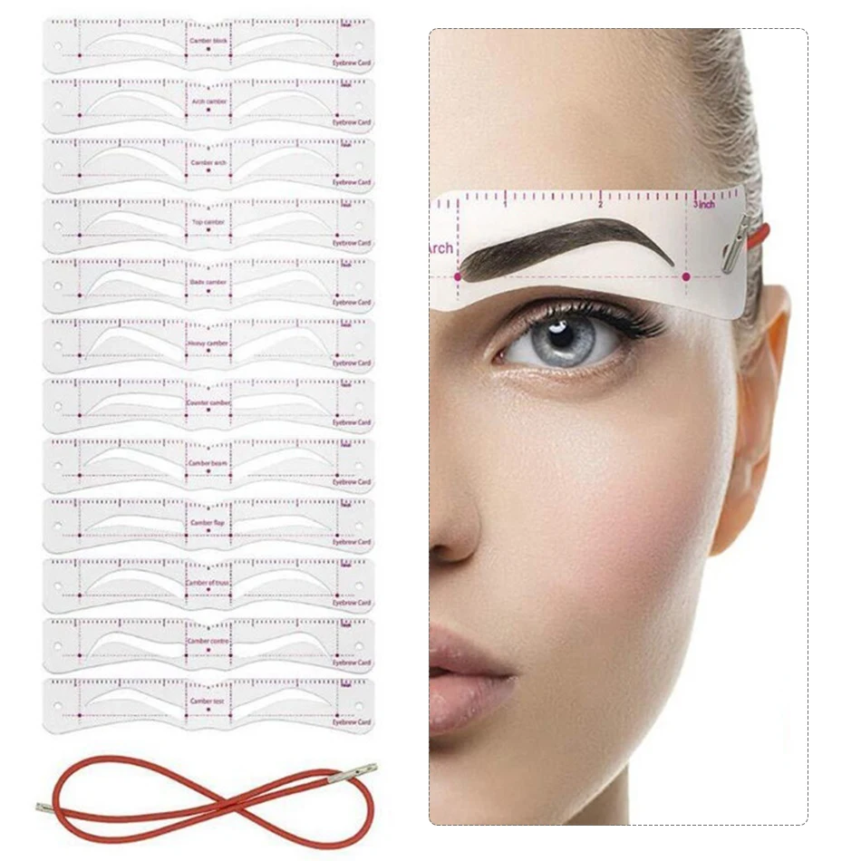 12Pcs/set Reusable Eyebrow Stencil Set Eye Brow DIY Drawing Guide Styling Shaping Grooming Template Card Easy Makeup