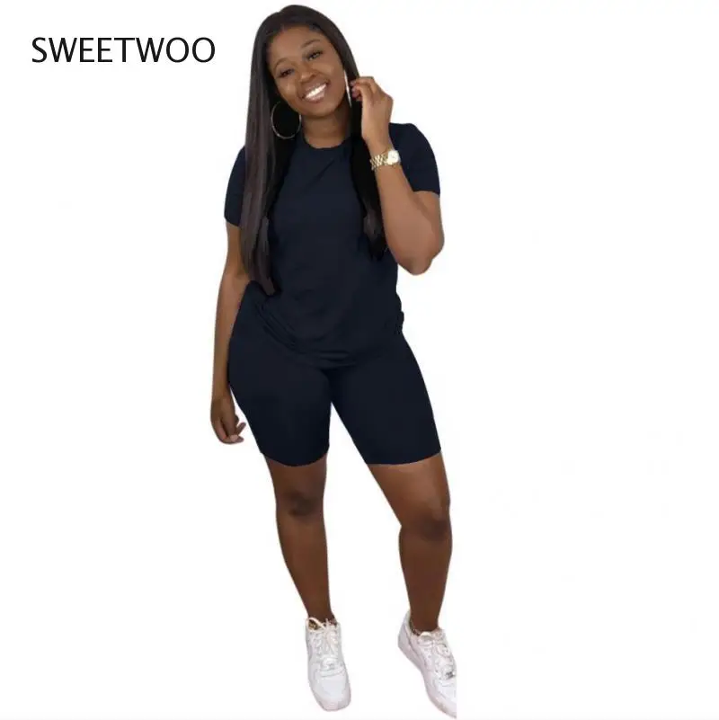 2021 Women Sets Summer Tracksuits Sportswear Fitness Short Sleeve T-Shirts+Shorts Suit Two Piece Set Sporty 2 Pcs Outfits