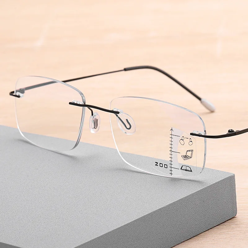 Rimless Square Multifocal okulary do czytania ultralekkie anty-niebieskie okulary do czytania podwójnego zastosowania lupa komputerowa