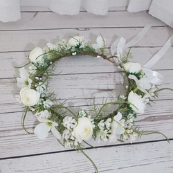 Camellia Gypsophila Flower Crown Girls Headband Wedding Hair Accessories Headdress Women Floral Garland Bridal Headwear