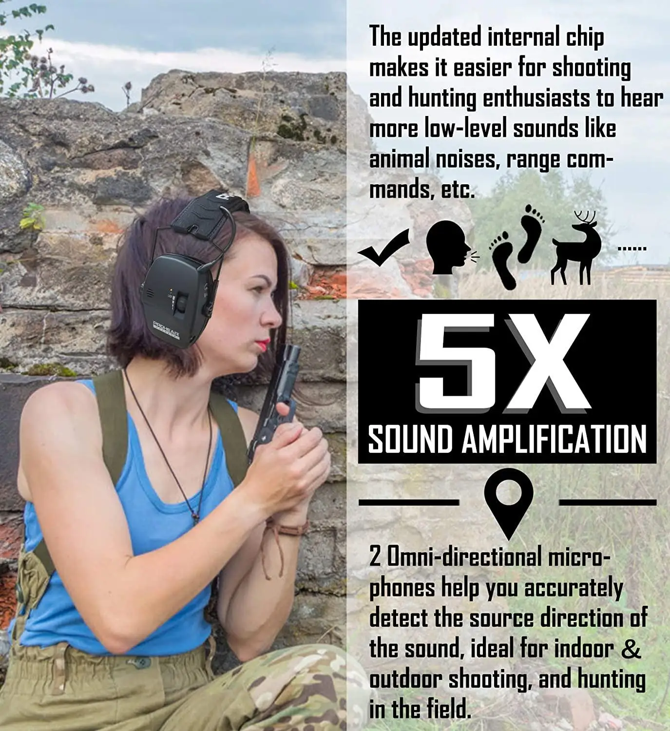 ZOHAN Electronic Shooting Headset Ear Protection Noise Reduction Headphone Sound Amplification Professional for Hunting Defender