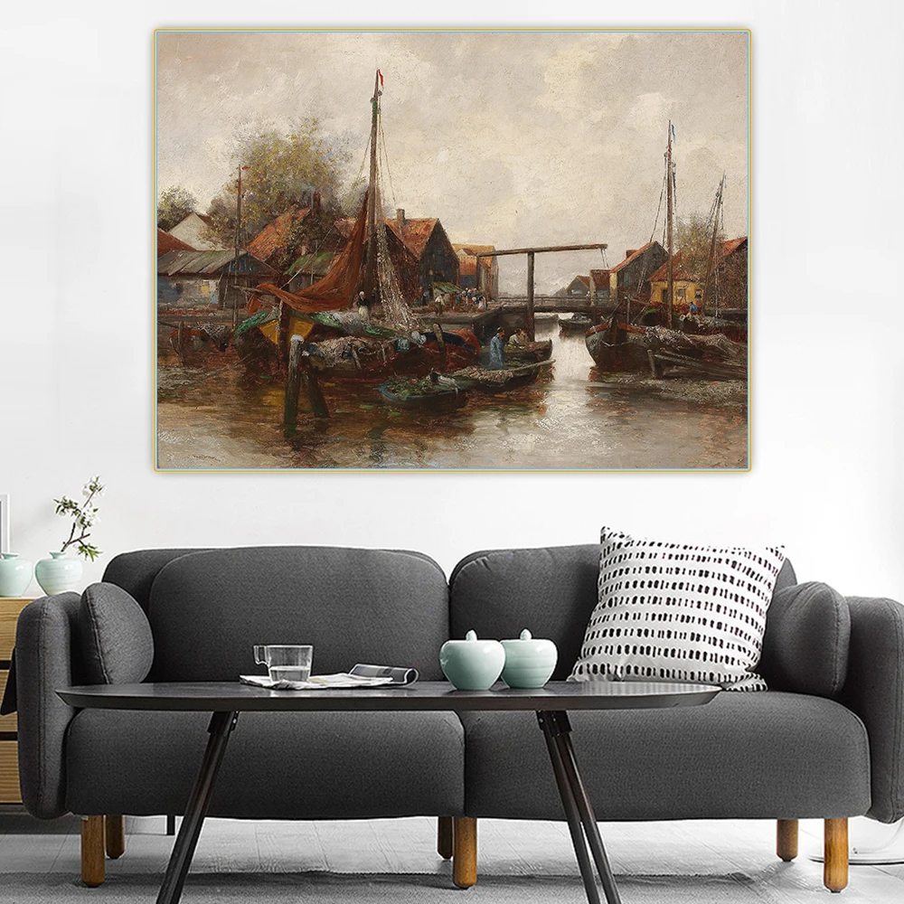 

Adolf Kaufmann《In the Harbor》Canvas Oil Painting Art Aesthetic Poster Picture Wall Hanging Decor Home Living Room Decoration