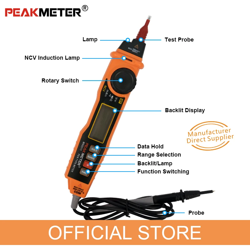 PEAKMETER PM8211 Pen type Digital Multimeter with probe ACV DCV Electric Handheld Tester Multimeter Resistance NCV Continuity