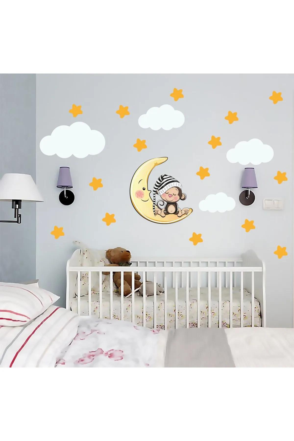 147 X48 CM Sleeping Monkey, Star, cloud Set Baby Kids Room Wall Sticker Quality Convenient Fashionable Design Pleasing Appearance 2021 Trend