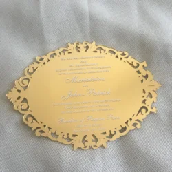 10pcs Laser Cut 3d Wedding Invitation Card Elegant Acrylic Gold Mirror Invitations with Box