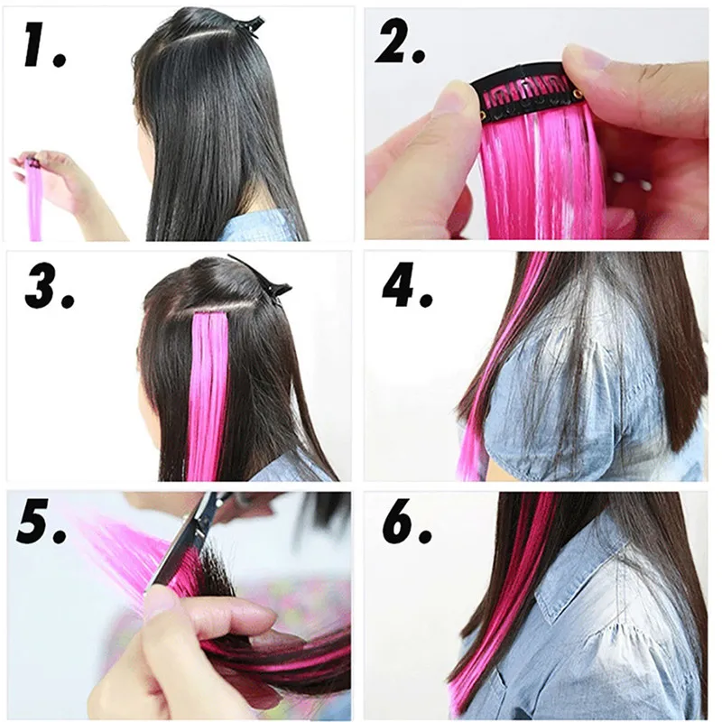 Colorful Clip In One Piece Synthetic Hair Extension  Long Straight and Curly Hairpiece For Women  Girl Kids With Cosply