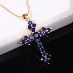 Huitan Gorgeous Bridal Wedding Necklaces Crosses Full Brilliant Cubic Zirconia Fashion Versatile Gold Color Jewelry for Women