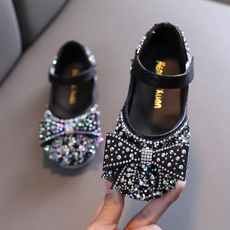 

New Princess Rhinestone Shoes Baby Student Leather shoes Bow Children Single Shoes Girls Party Performance Dance Shoes E877