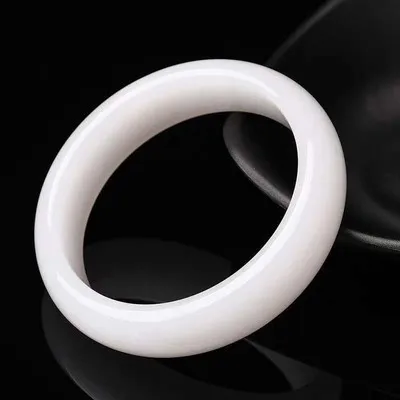 Zheru Jewelry Natural Hetian Jade White 54-64mm Bracelet Elegant Princess Jewelry Best Gift for Mom and Girlfriend