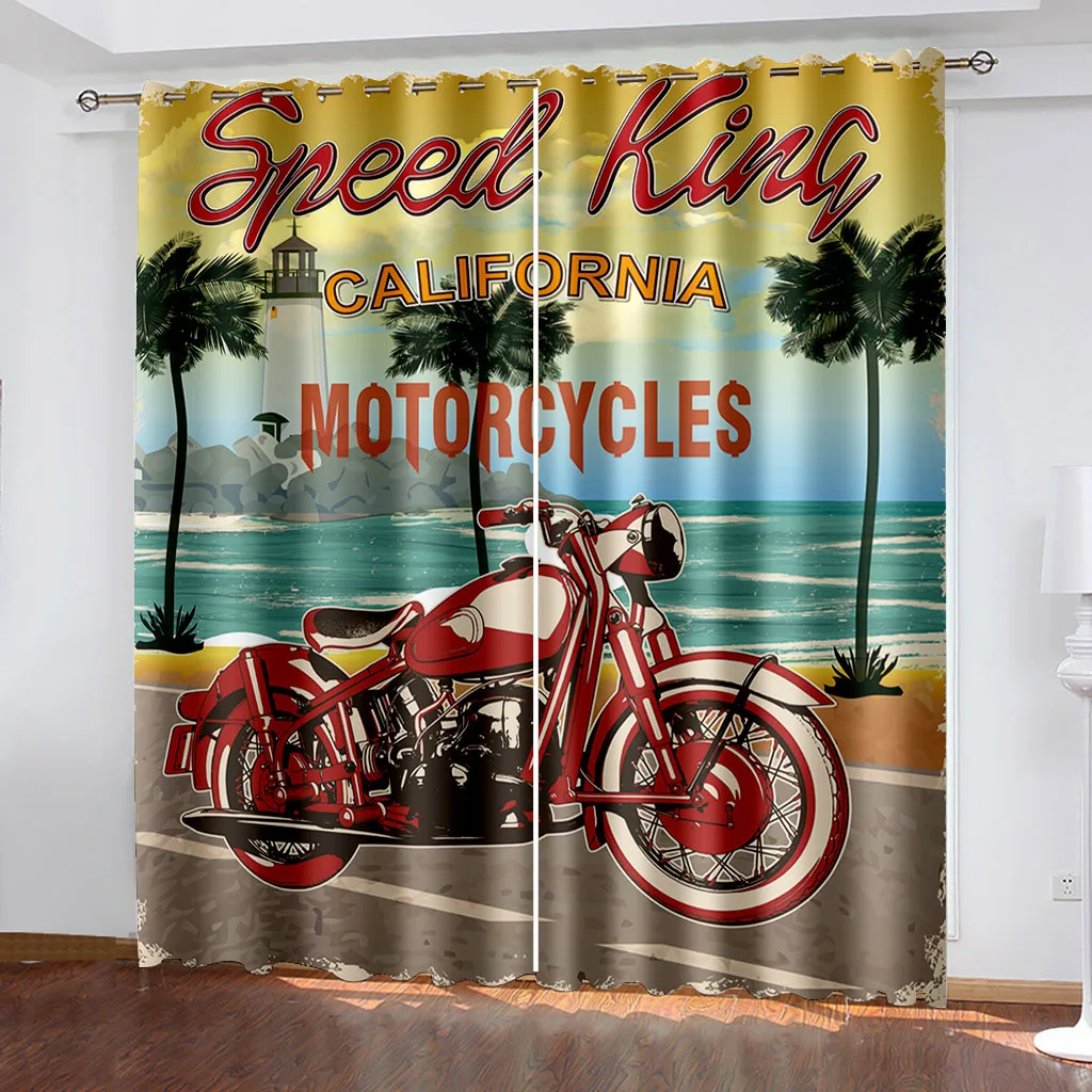 

Hand-painted Motorcycle Printing Woven Curtains Two Independent Curtains on The Left and Right Blackout Curtains for Bedrooms