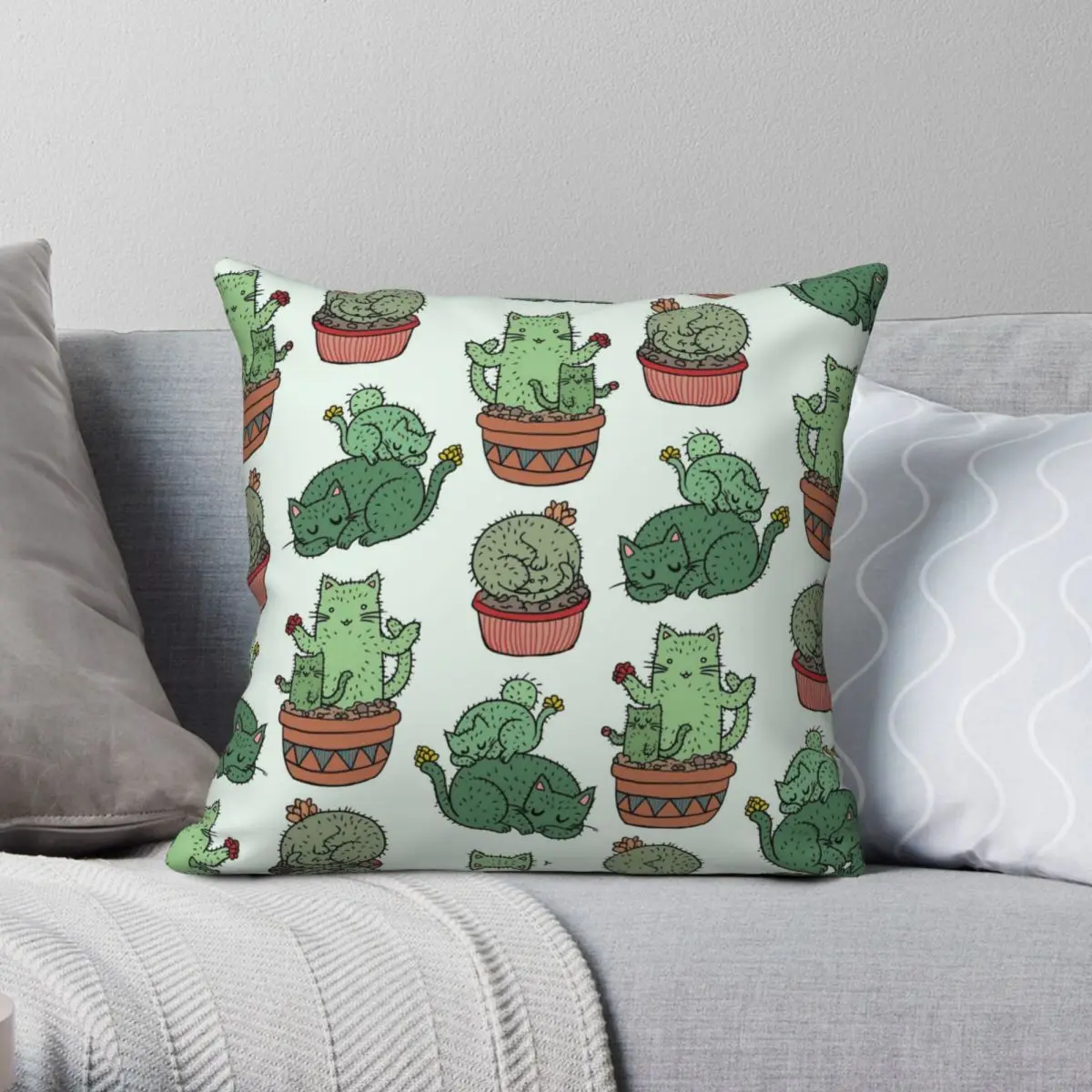 

Cactus Cats Square Pillowcase Polyester Linen Velvet Creative Zip Decor Throw Pillow Case Home Cushion Case Wholesale 18"