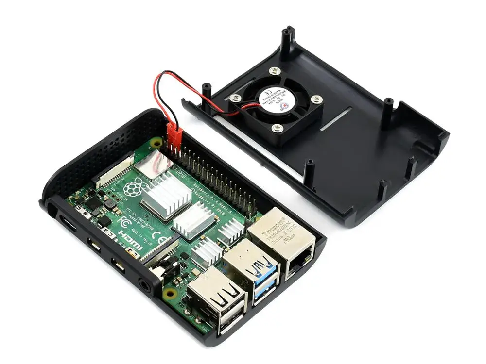 Waveshare Black ABS Case for Raspberry Pi 4, with Cooling Fan