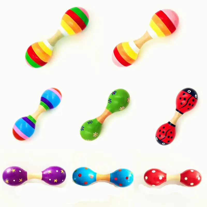 Double Head Colorful Wooden Maracas Baby Child Musical Instrument Rattle Shaker For Party Toy