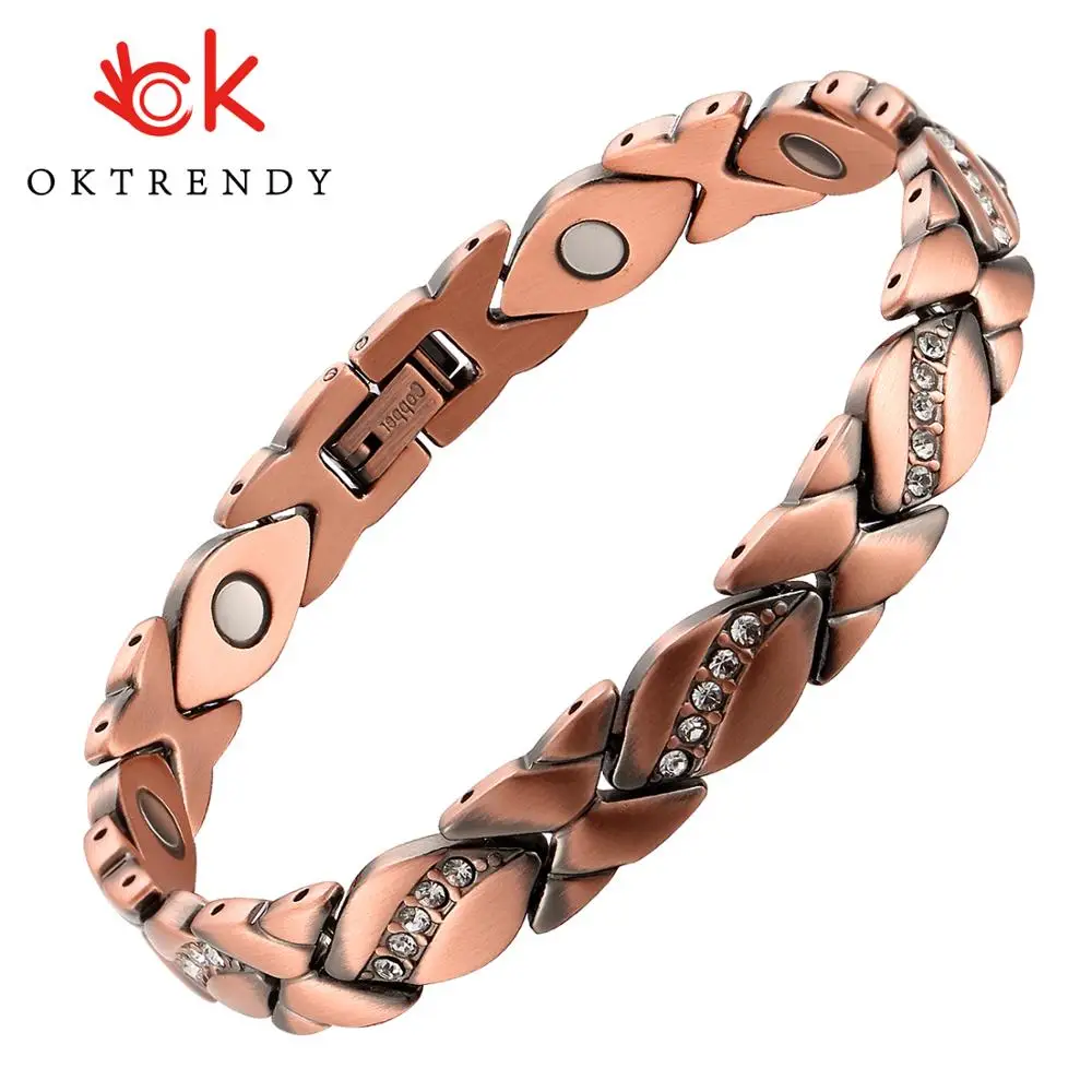 Oktrendy Copper Bracelets for Women Magnetic Therapy Bracelet Gift New Trendy Round White Crystal Rhinestone Fine Jewelry Female