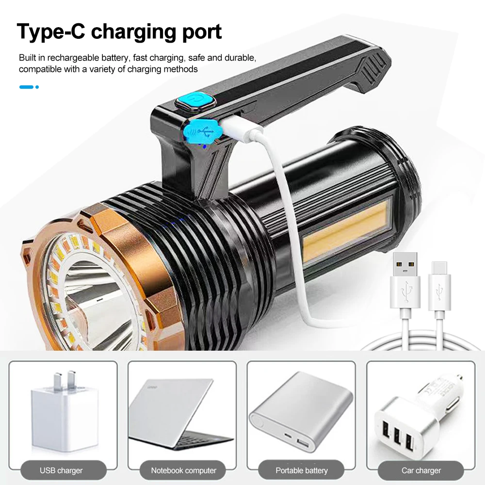 Led Flashlight Strong Spotlight For Hunting Searchlight 200W 3in1 Led Flashlight Spotlight Powerful Rechargeable Led Flashlight