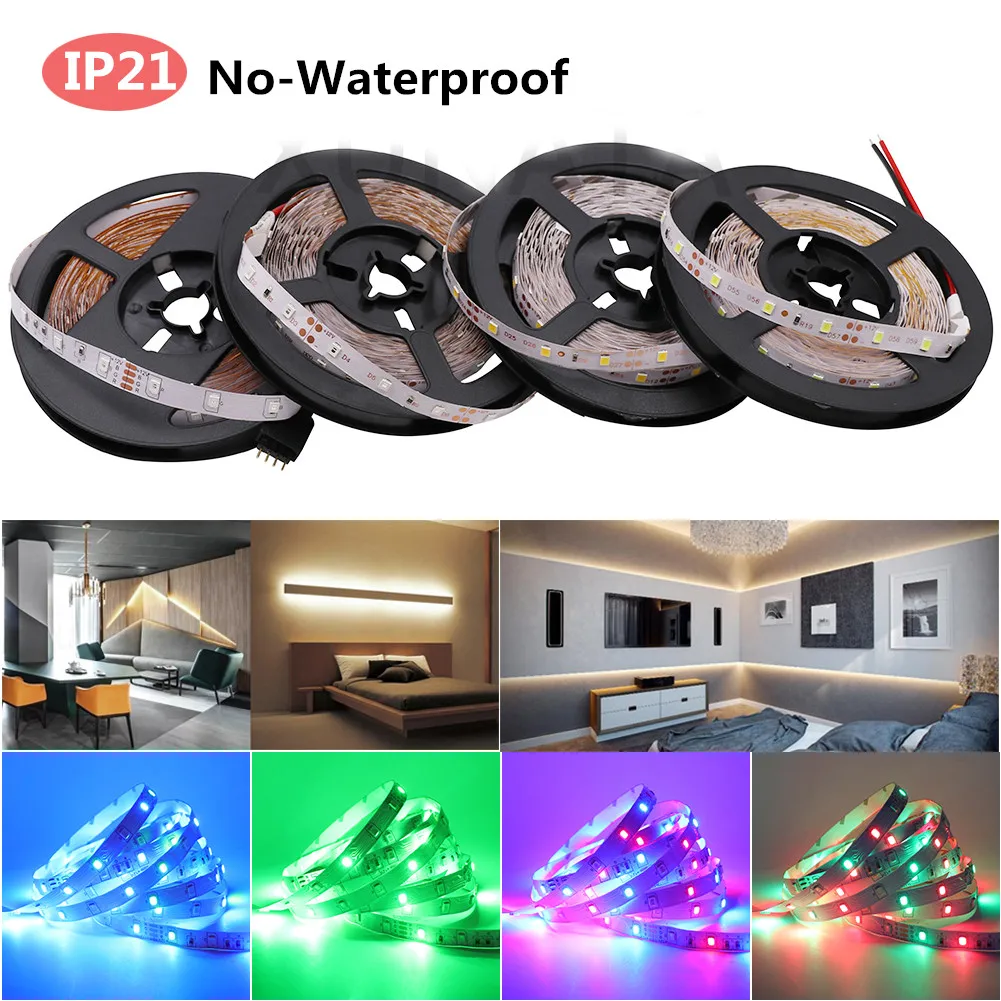 Rgb tira conduzida dc 12v 60leds/m smd 2835 impermeável ip21 ip65 iluminação interna fita flexível conduziu a lâmpada de luz 5m