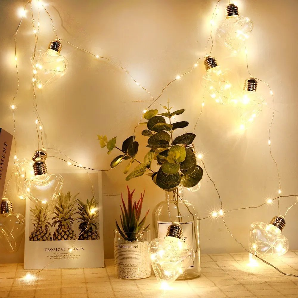 Portable Modern Simple Originality 100 Bulbs Loving Heart Decorative Lamp String With Copper Wire Cell Case