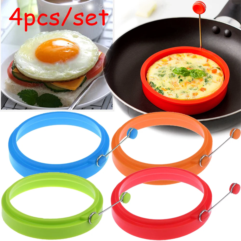 4pcs/set Eggs Frying Creative Round Shape Silicone Omelette Mould Shape for Eggs Frying Pancake Cooking Mould Breakfast