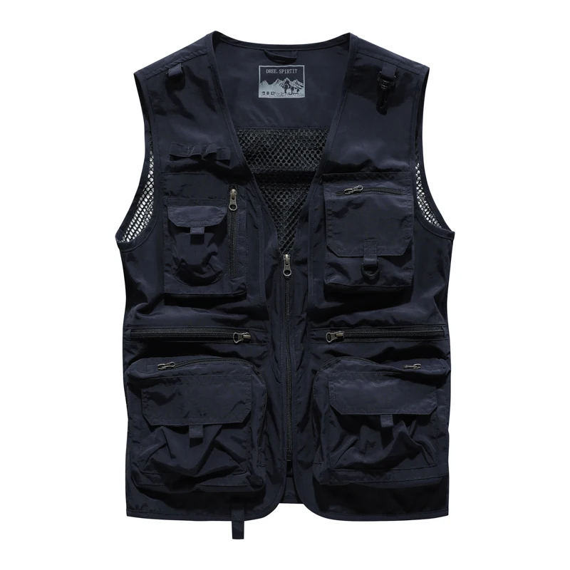 2021 Multi Pockets Vest Men Summer Mesh Breathable Photography Waistcoat Reporter Director Casual Vest Work Uniform